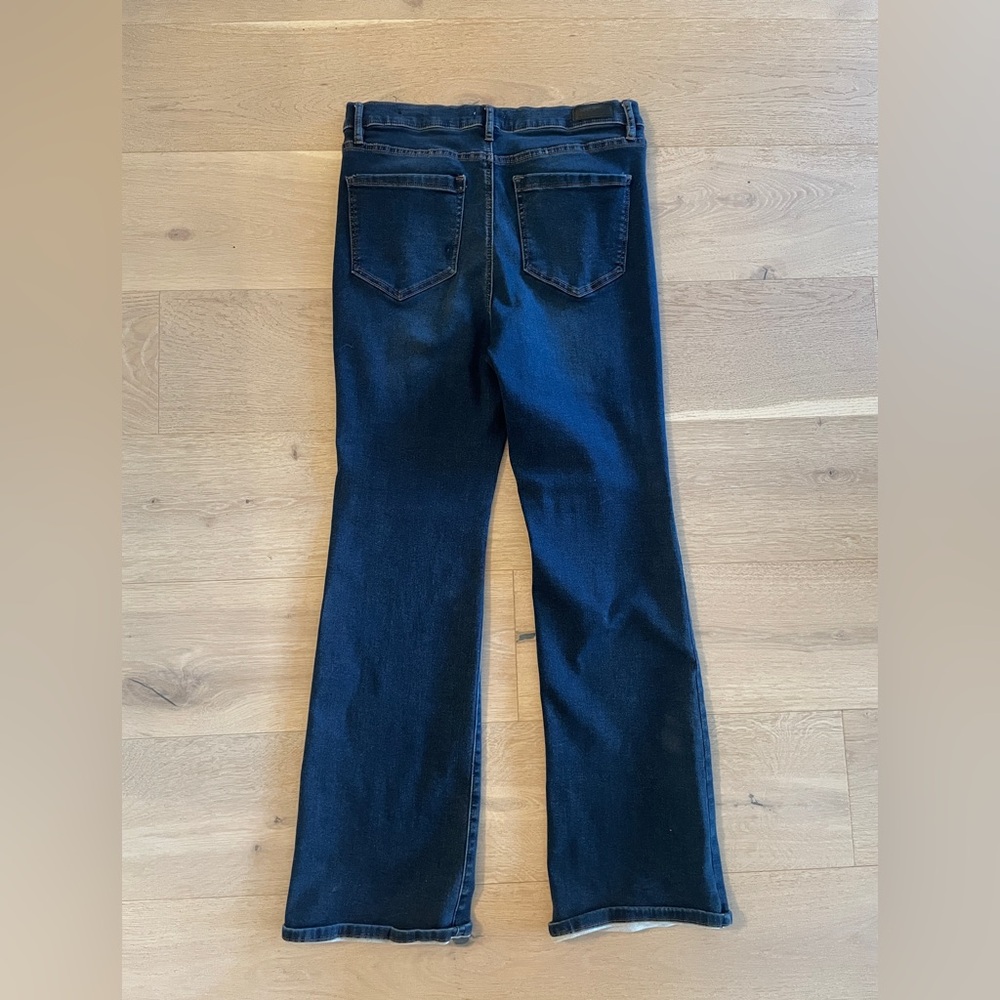 Dark Blue Flare Jeans Denim Wide Leg Stretchy Stretch Denim Women’s Pants, 12 - Picture 6 of 6